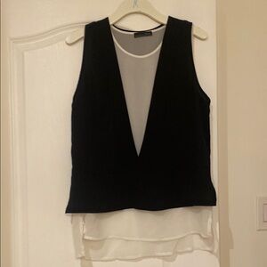 Zara Black and White Asymmetrical Layered Tank Top